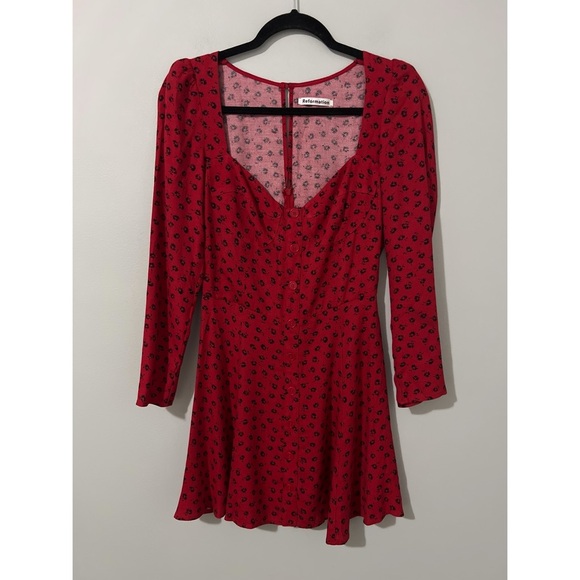 Reformation Milla Dress Women’s 4 Red Black Floral Mini - Picture 3 of 14